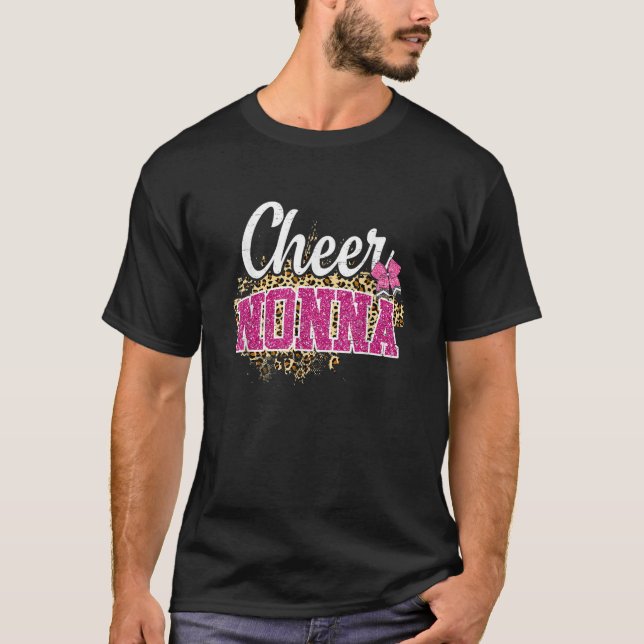 Cheer Nonna Biggest Fan Leopard Print And Pom Pom T-Shirt (Front)