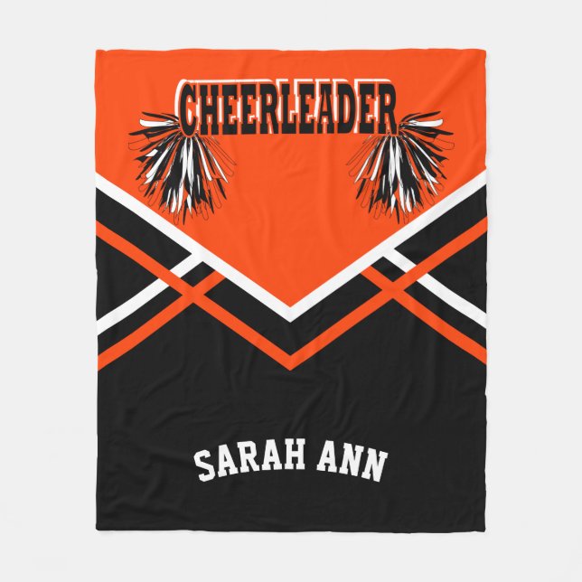 Cheer Orange 📣 Cheerleader Outfit Style Fleece Blanket (Front)