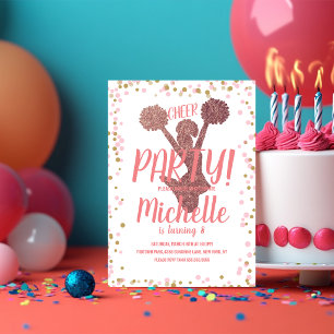 Cheer Party Cheerleading Birthday Blush Pink Invitation