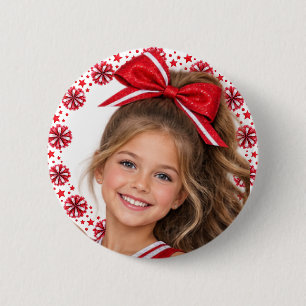 Cheer Photo Red Pom Poms 6 Cm Round Badge