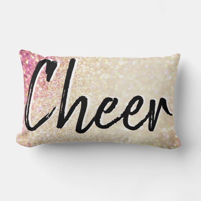 Cheer Pillow | Faux Gold and Pink Glitter (Front)