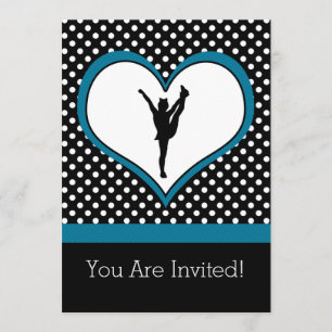 Cheer Polka-Dotted Heart in Teal Blue Invitation