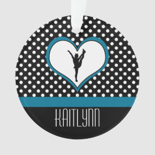 Cheer Polka-Dotted Heart in Teal Blue Ornament