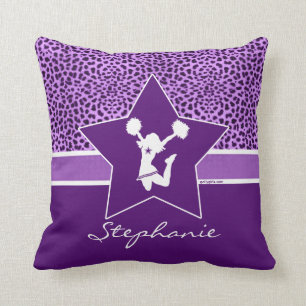 Cheer / Pom Cheetah Print with Monogram in Purple Cushion