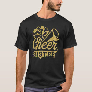 Cheer Sister Biggest Fan Black Yellow Gold Pom Pom T-Shirt