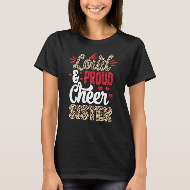 Cheer Sister Biggest Fan Leopard Print And Pom Pom T-Shirt (Front)