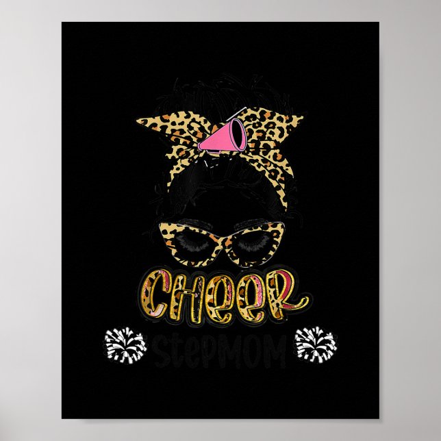Cheer Stepmom Leopard Messy Bun Cheerleader Poster (Front)