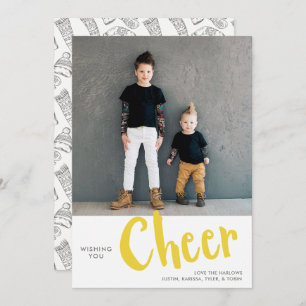 Cheer   Sweater Pattern Christmas Photo Yellow Holiday Card