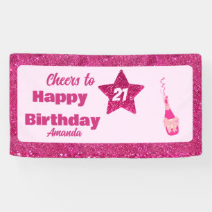 Cheer to 21st Birthday chic pink glitter custom Banner