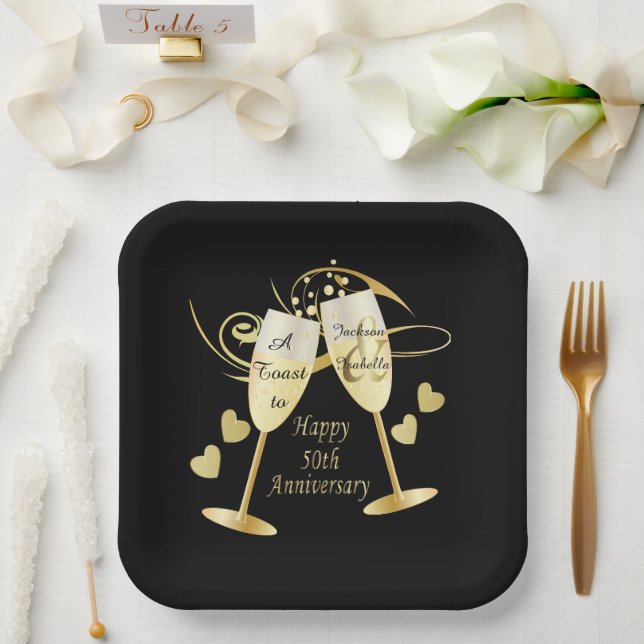 Cheer to 50 Year Anniversary Paper Plate (Wedding)