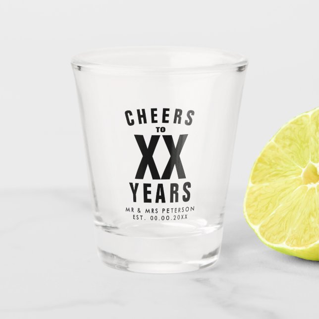 Cheer to custom years wedding anniversary gift shot glass (Front)