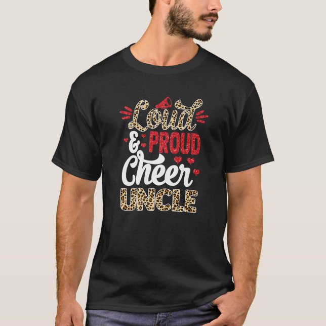 Cheer Uncle Biggest Fan Leopard Print And Pom Pom T-Shirt (Front)