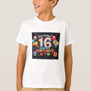 Cheerful 16th Birthday Greeting with Heart Boys' T-Shirt