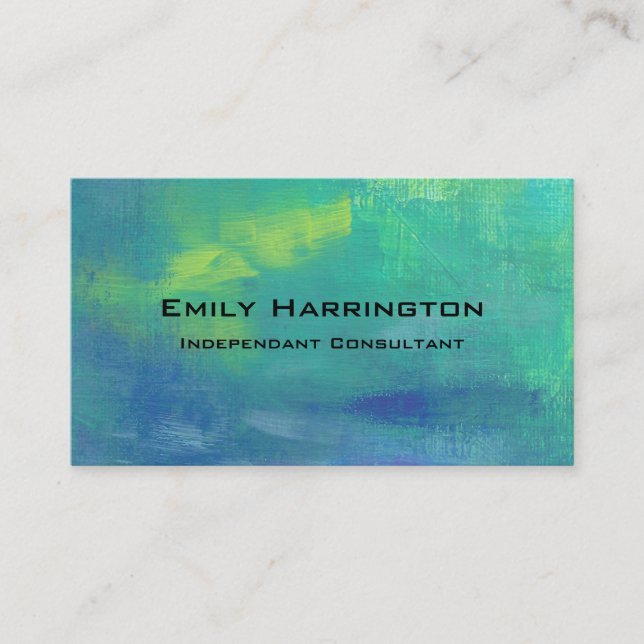 Cheerful Abstract in Aqua Greens and Blues Business Card (Front)