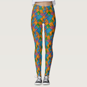 Cheerful Abstract Quilt Style Patchwork Colours Leggings
