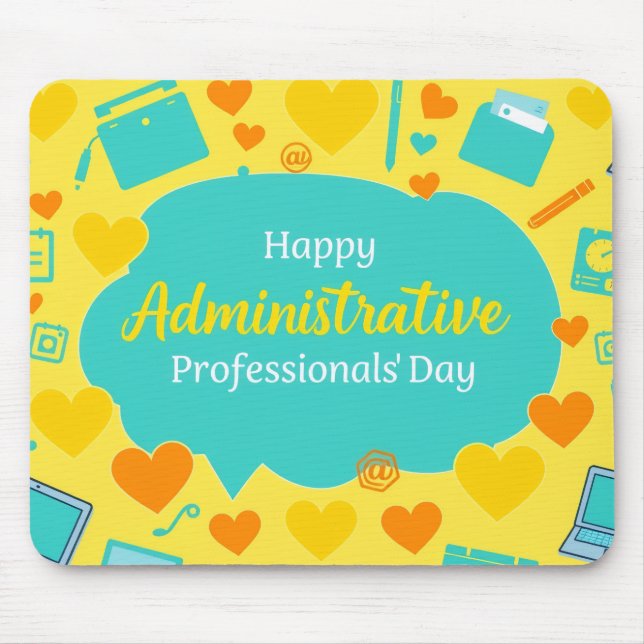 Cheerful Admin Day Office Icons Graphic Art Mouse Mat (Front)