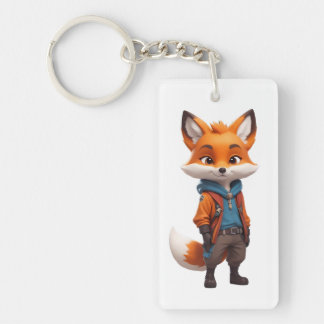 Cheerful and Adventurous Fox Illustration Key Ring