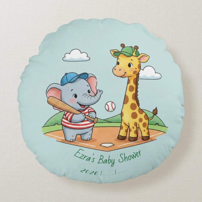 Cheerful and Cute Cartoon Animal Design Round Cushion (Front)