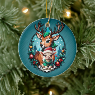 Cheerful and inviting Christmas illustration Ceramic Tree Decoration