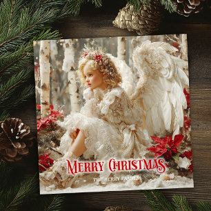Cheerful angelic angel red gold festive shining   holiday card