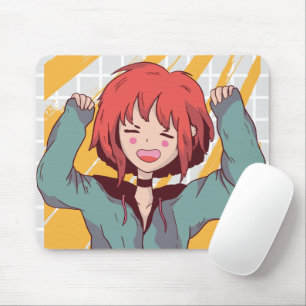Cheerful Anime Girl Grid Mouse Pad