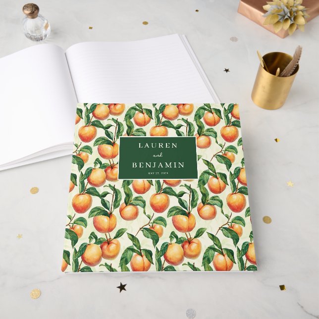 Cheerful Apricot Illustration with Gold Accents Guest Book (Front Open)