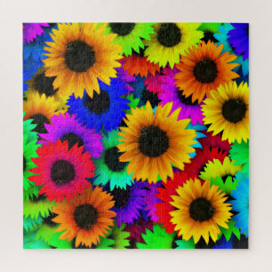 Cheerful Array of Colourful Sunflowers Jigsaw Puzzle