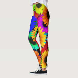 Cheerful Array of Colourful Sunflowers Leggings