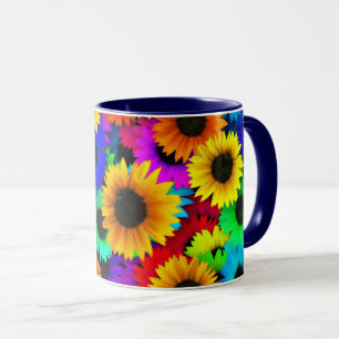 Cheerful Array of Colourful Sunflowers Mug