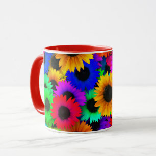 Cheerful Array of Colourful Sunflowers Mug