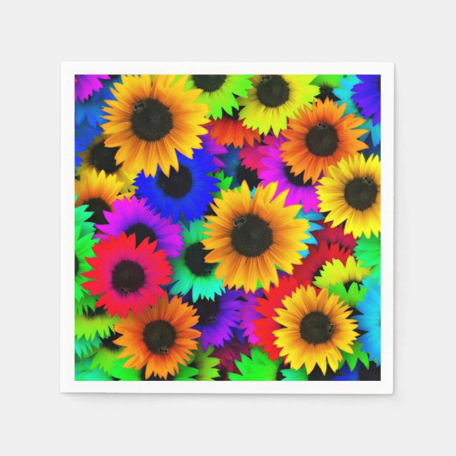Cheerful Array of Colourful Sunflowers Napkin (Front)