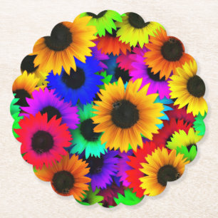 Cheerful Array of Colourful Sunflowers Paper Coaster