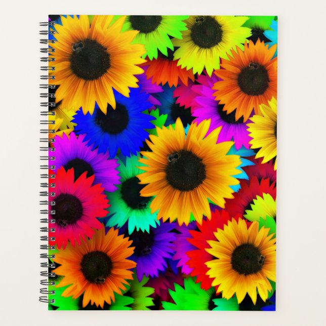 Cheerful Array of Colourful Sunflowers Planner (Front)