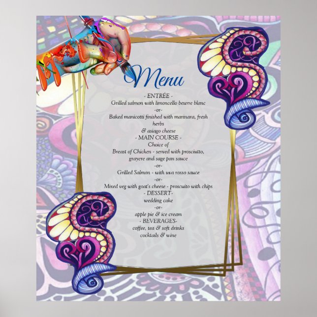 Cheerful Artist blue Party Doodle Creation Poster (Front)