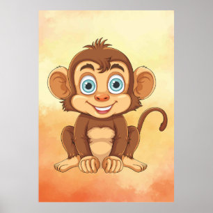 Cheerful Baby Monkey - Baby Cartoon Art Poster