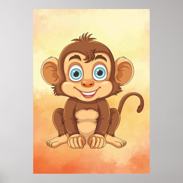 Cheerful Baby Monkey - Baby Cartoon Art Poster (Front)