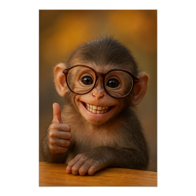 Cheerful Baby Monkey Funny Smile Poster (Front)