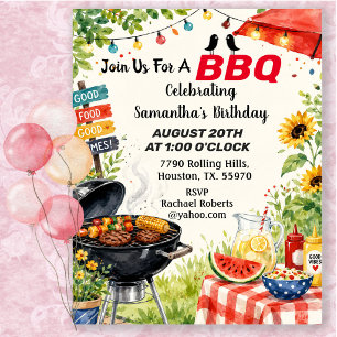 Cheerful Backyard Barbecue Summer Birthday Invitation