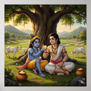 Cheerful Bala Krishna with Balarama Poster