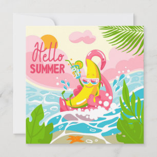 Cheerful Banana Hello Summer Greeting Card