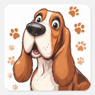 Cheerful Basset Dog Playful Decor for kids Square Sticker