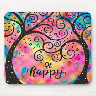 Cheerful Be Happy Fun Inspirivity Pink Mouse Mat