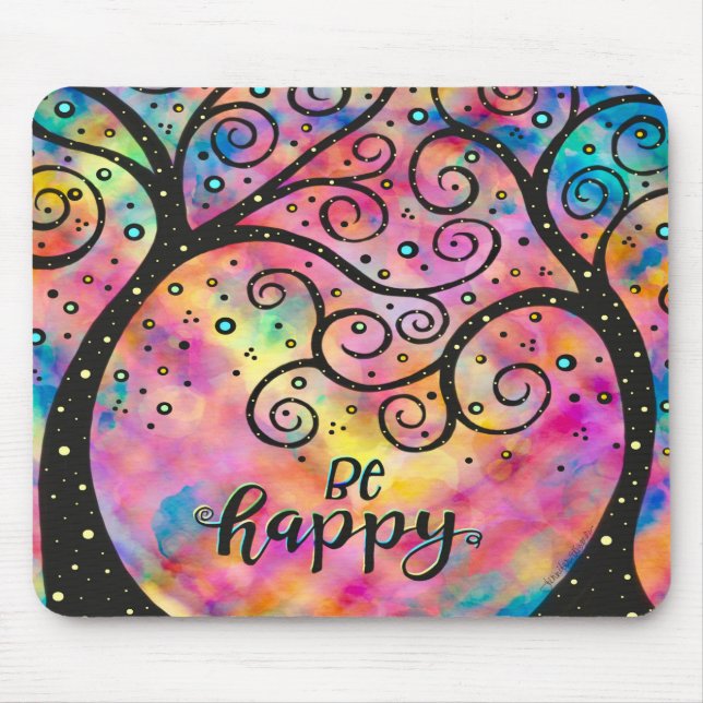 Cheerful Be Happy Fun Inspirivity Pink  Mouse Mat (Front)