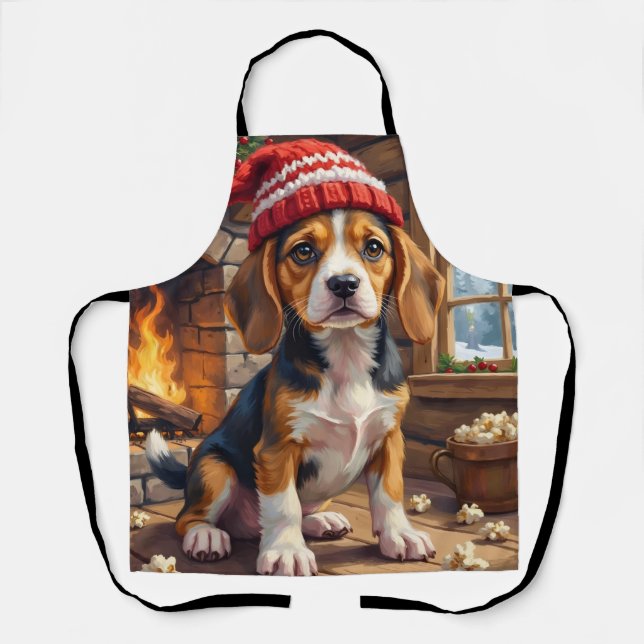 Cheerful Beagle Puppy in Stocking Cap Cosy Apron (Front)