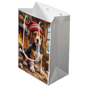 Cheerful Beagle Puppy in Stocking Cap Cosy Medium Gift Bag