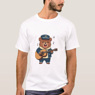 Cheerful Bear Captain Playing Acoustic Guitar T-Shirt