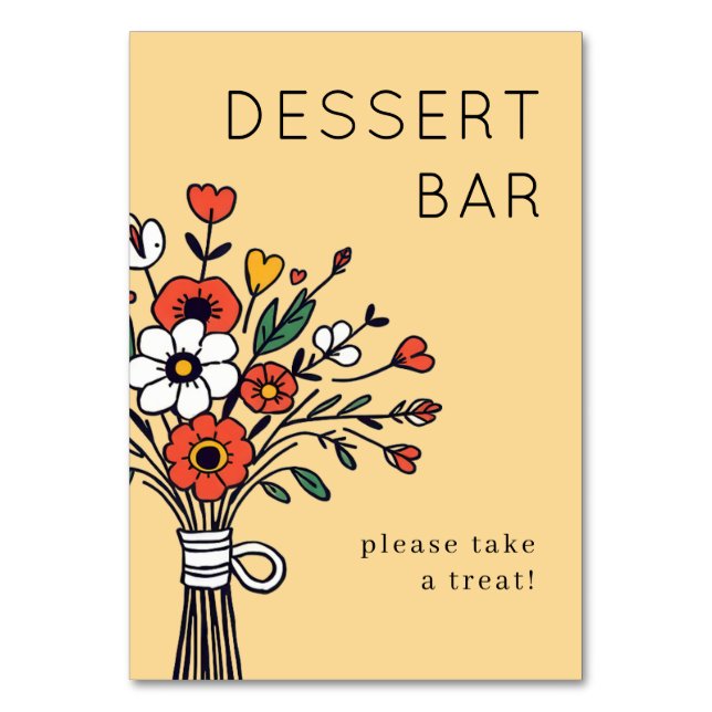 Cheerful Beige Floral Illustration Table Number (Front)