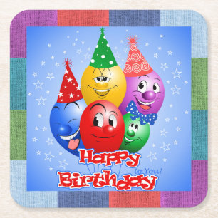 Cheerful Birthday Balloons Square Paper Coaster