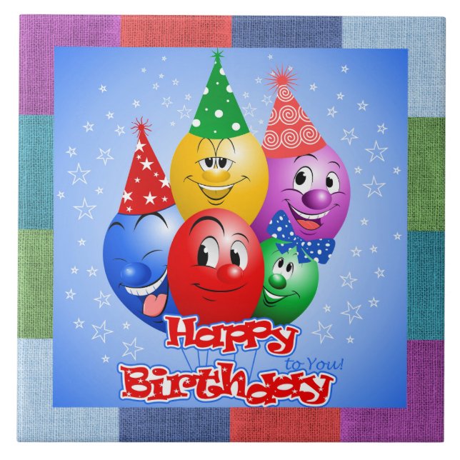 Cheerful Birthday Balloons Tile (Front)