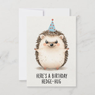 Cheerful Birthday Hedgehog Hug with Party Hat Card